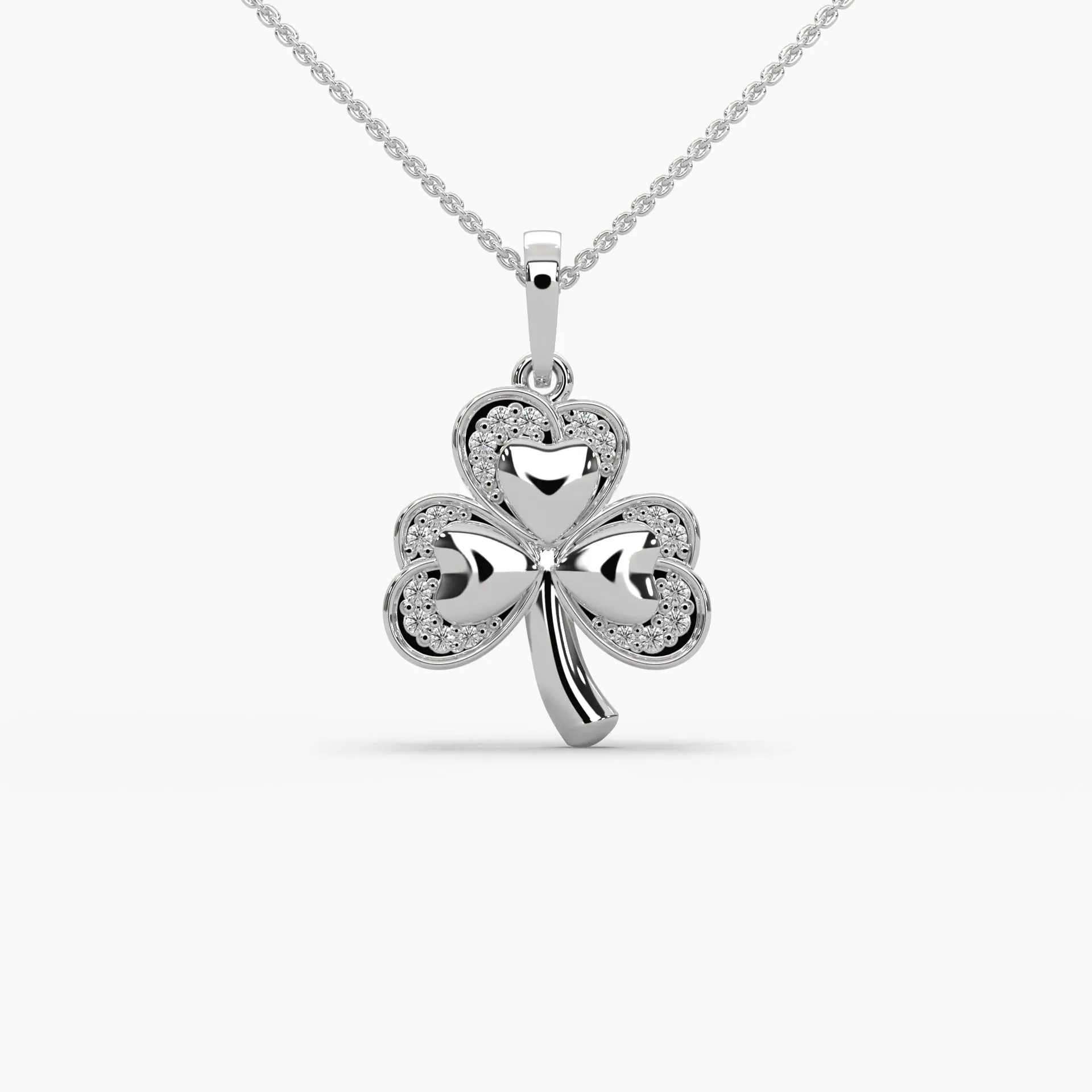 0.1ctw Round Lab Grown Diamond 3 Leaf Clover Pendant Necklace | 14k White Gold