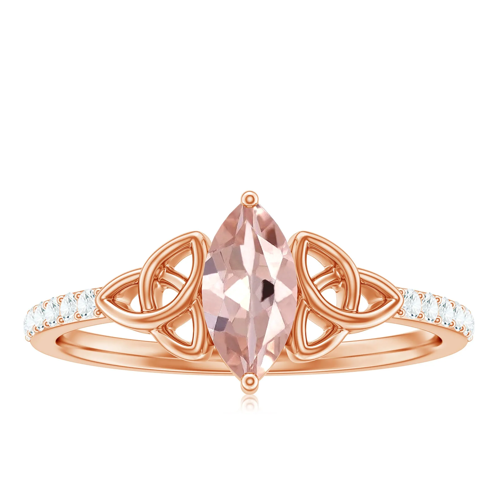 1 CT Marquise Cut Morganite Solitaire Ring with Diamond Side Stones and Celtic Details