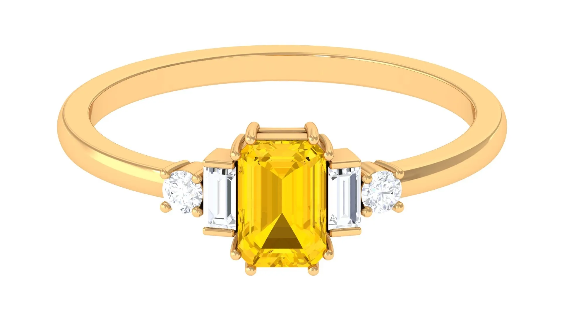 1 CT Octagon Cut Yellow Sapphire Solitaire Engagement Ring with Moissanite