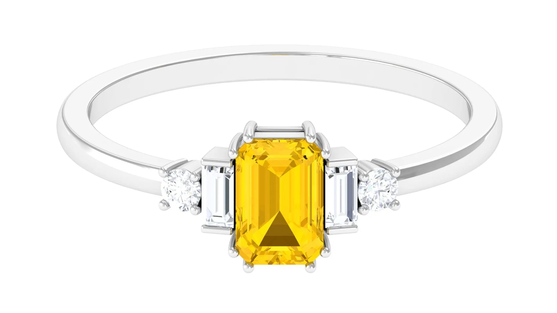 1 CT Octagon Cut Yellow Sapphire Solitaire Engagement Ring with Moissanite