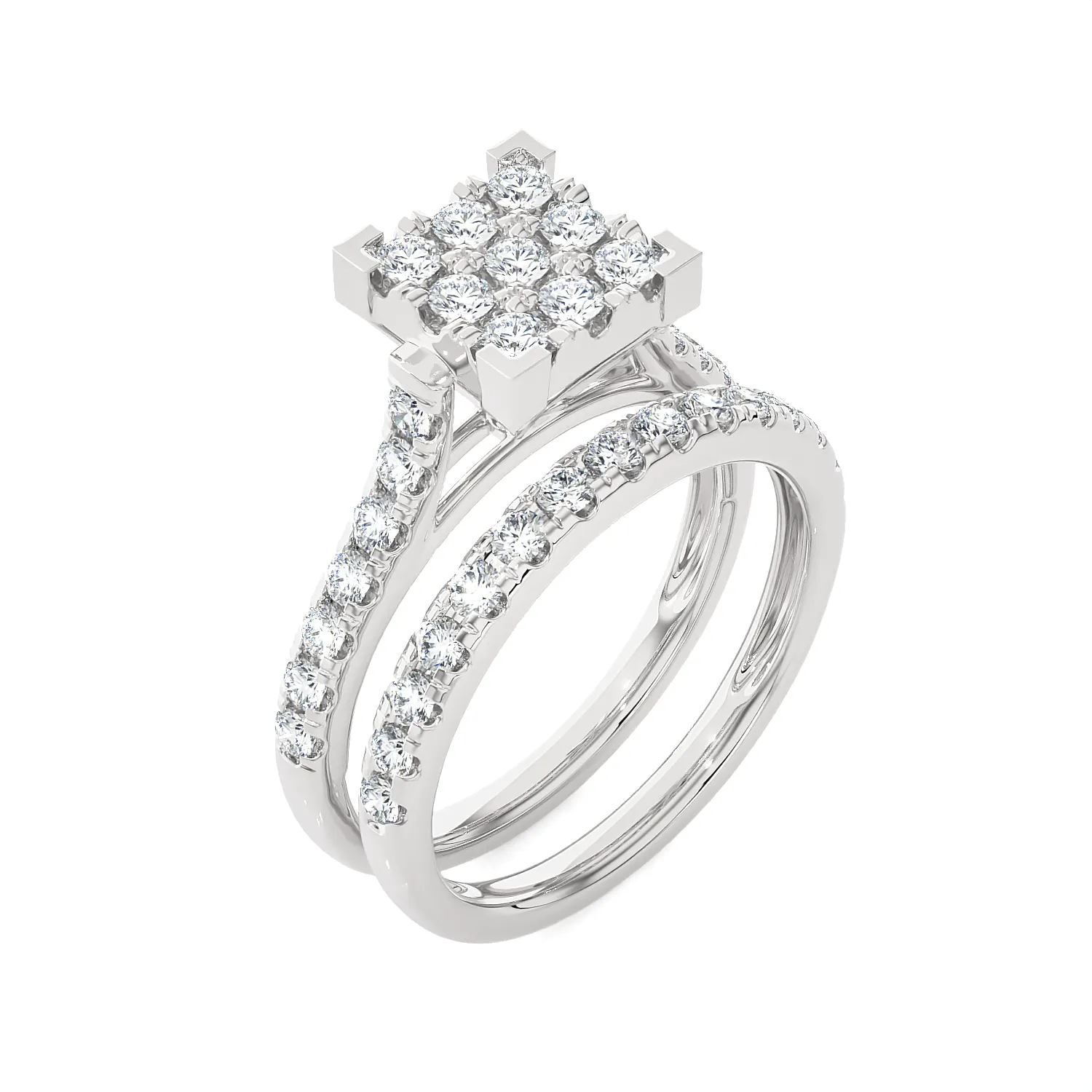 1 ctw Round Lab Grown Diamond Side Stone Bridal Set Ring