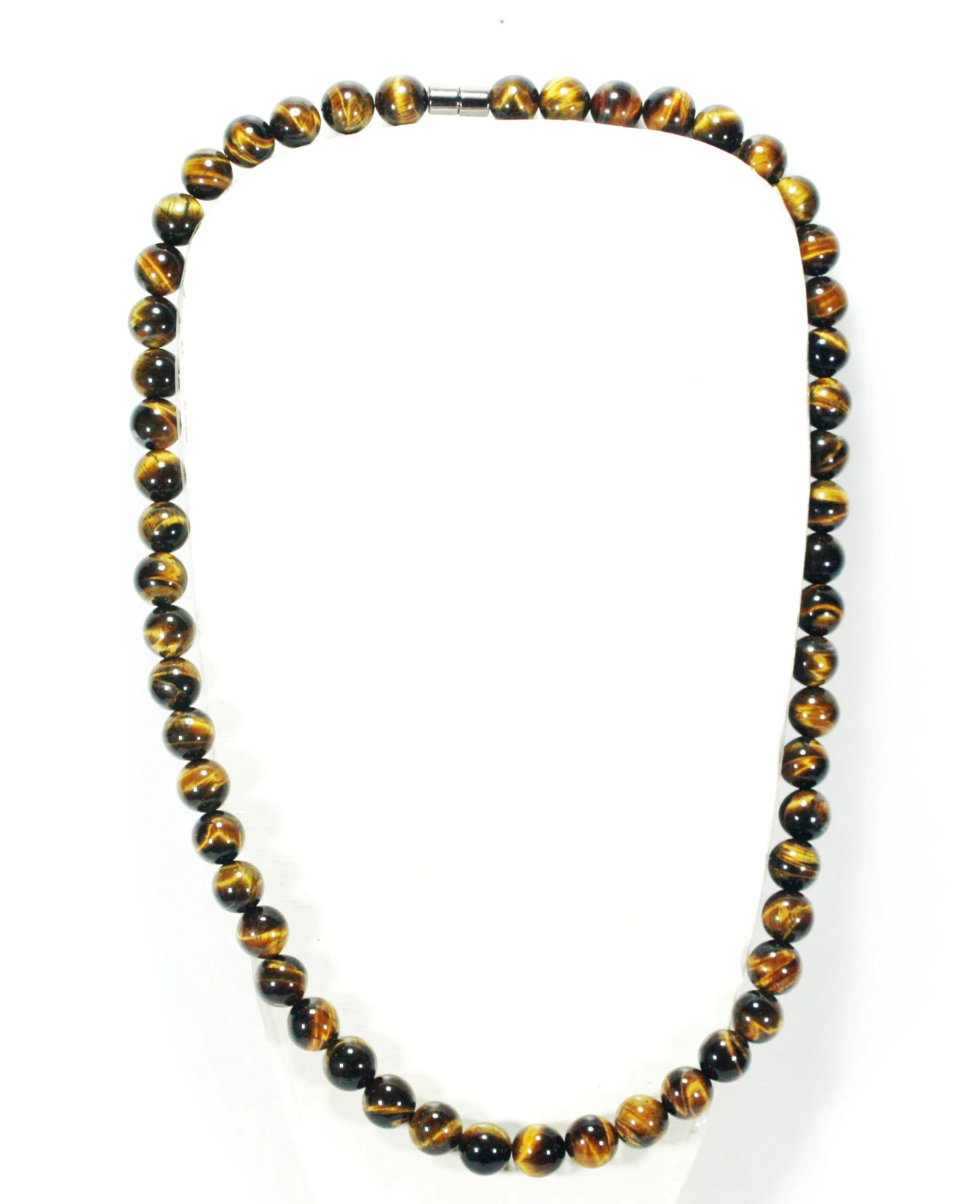 10mm Tigers Eye Beaded Necklace for Men/Women - Magnetic Clasp Necklace