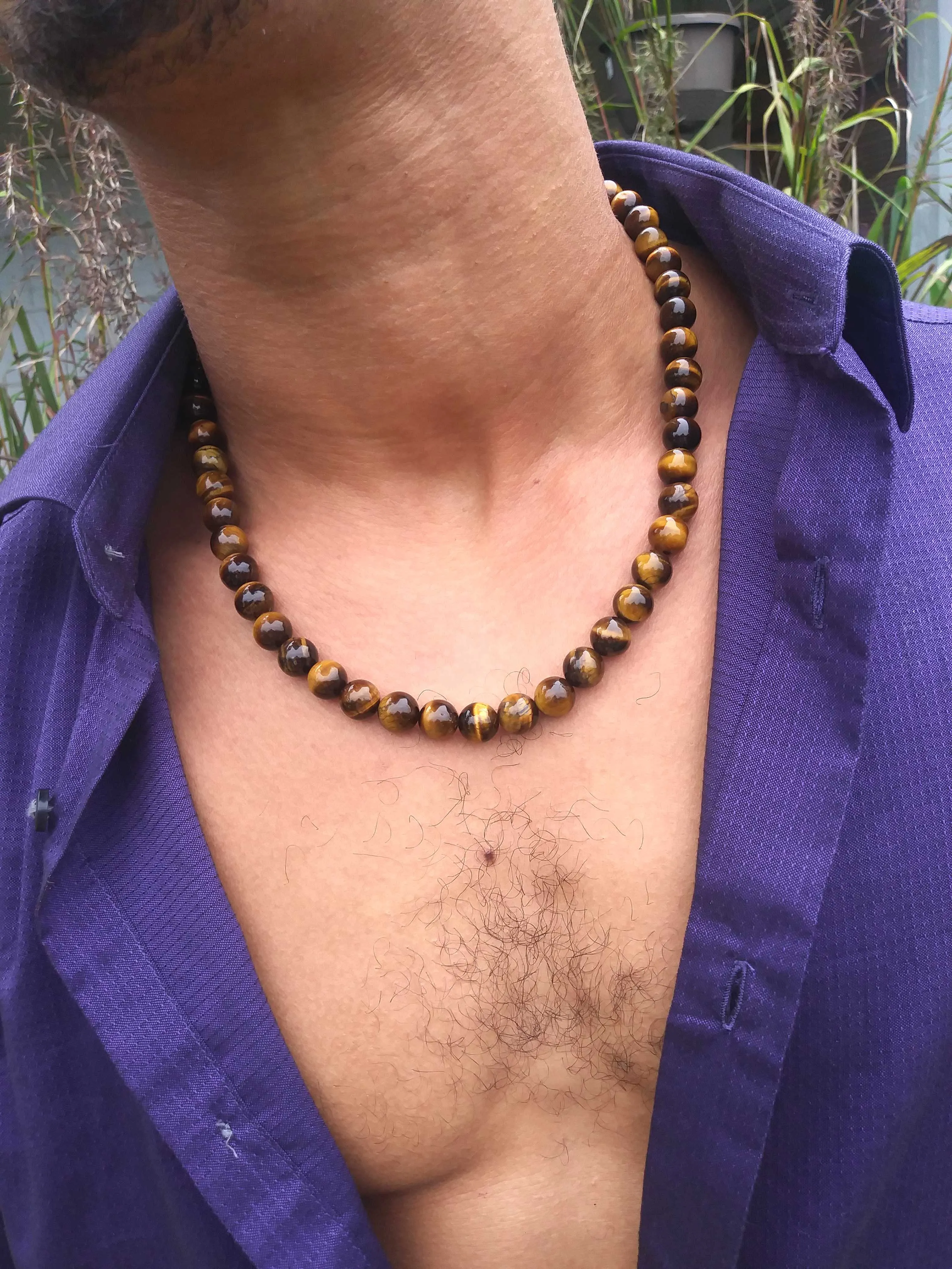 10mm Tigers Eye Beaded Necklace for Men/Women - Magnetic Clasp Necklace