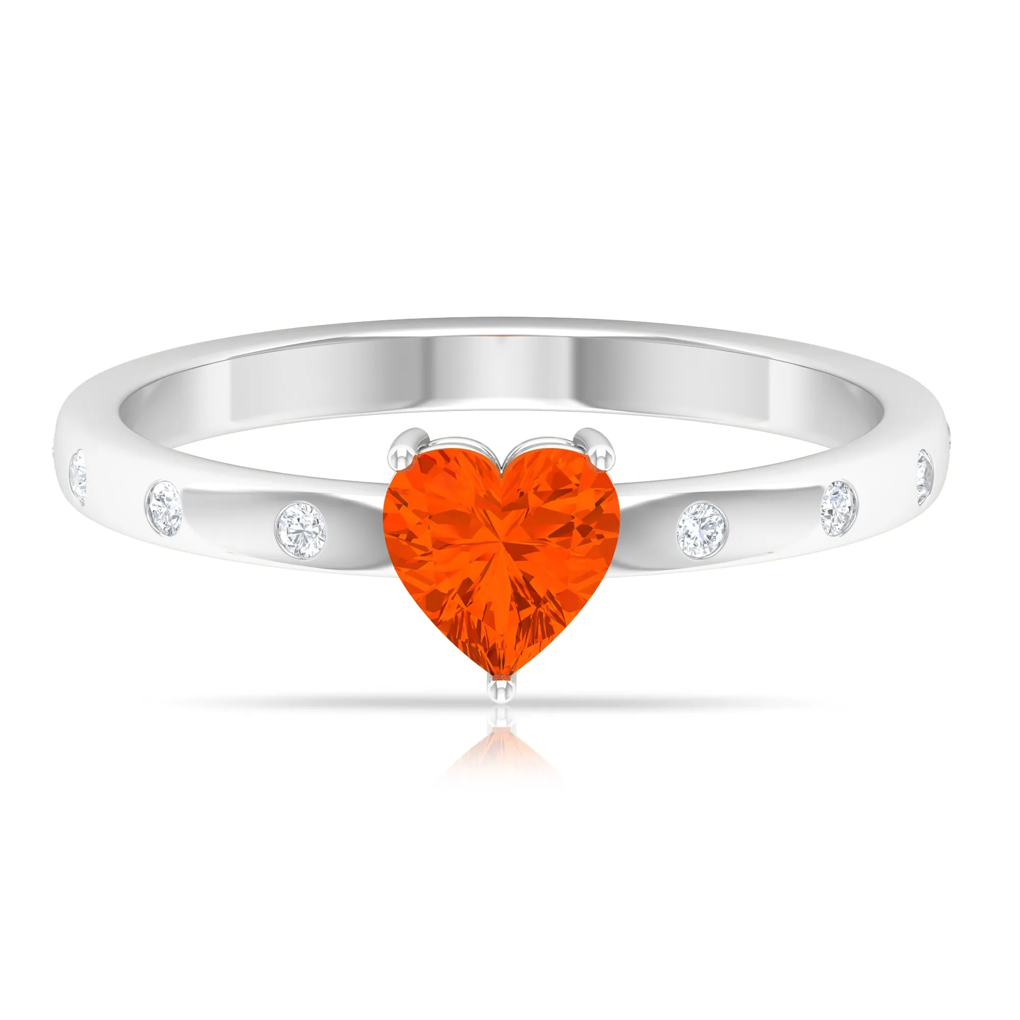 1/2 Carat Fire Opal Heart Engagement Ring with Diamond