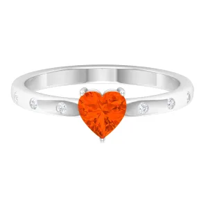 1/2 Carat Fire Opal Heart Engagement Ring with Diamond