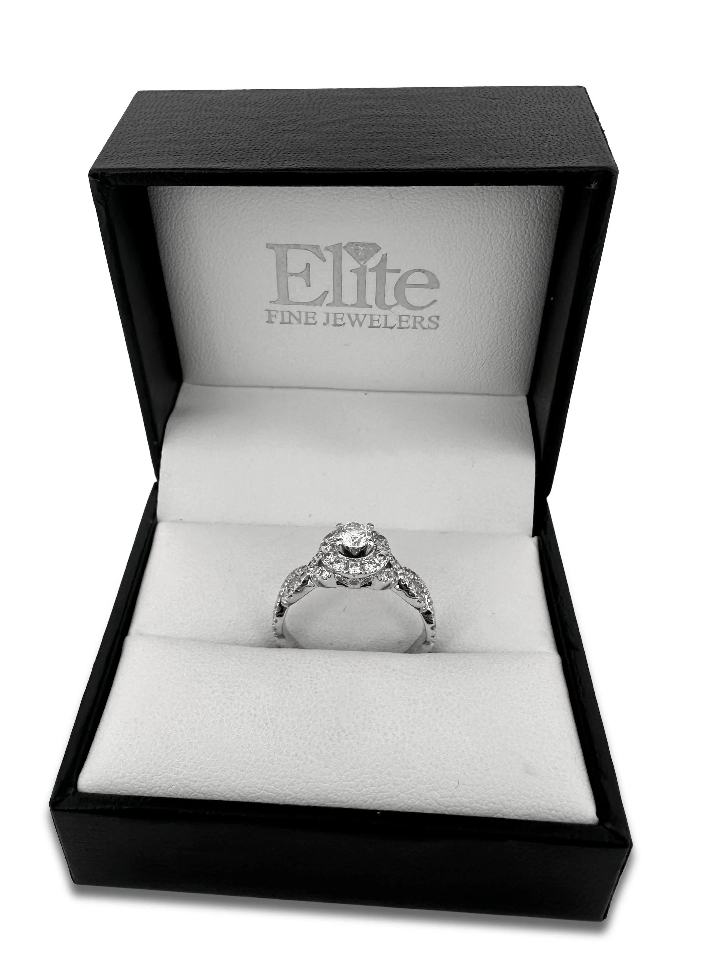 1.41ctw Round Brilliant Natural Diamond Halo Engagement Ring in 14k White Gold by Neil Lane