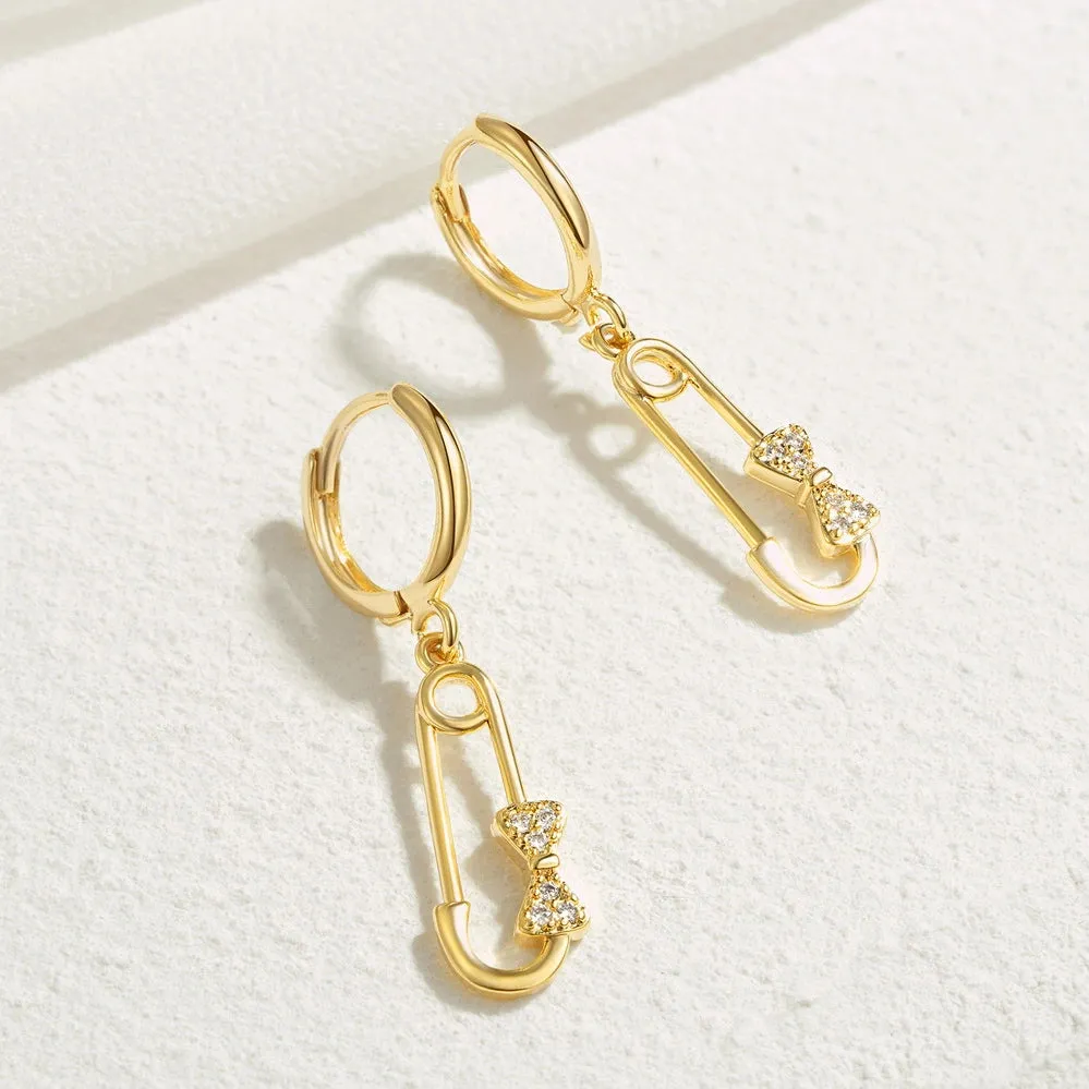 14K Gold Huggies Hoop Dangle Drop Earrings- Pin hoop