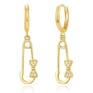 14K Gold Huggies Hoop Dangle Drop Earrings- Pin hoop