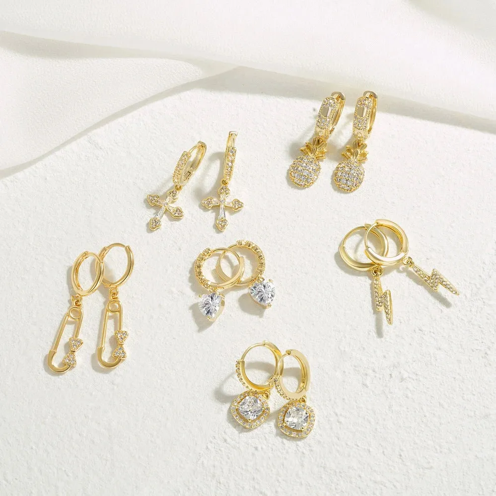 14K Gold Huggies Hoop Dangle Drop Earrings- Pin hoop