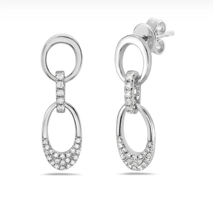 14k White Gold Pave Diamond Interlocking Link Dangle Earrings (I8550)