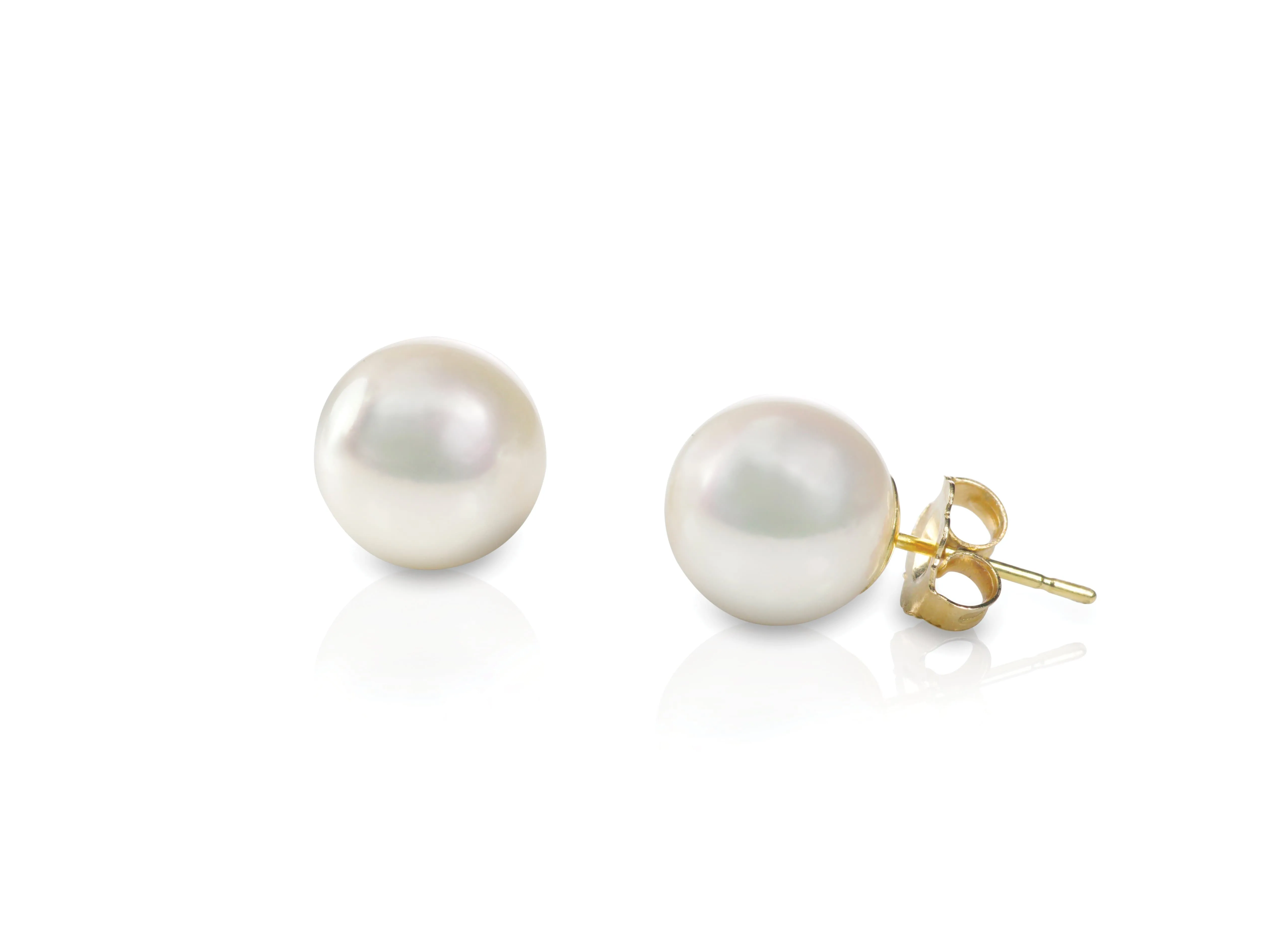 14K Yellow Gold 7.25mm Aa Cultured Pearl Earrings