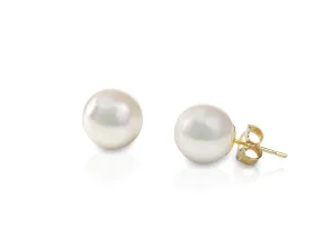 14K Yellow Gold 7.25mm Aa Cultured Pearl Earrings