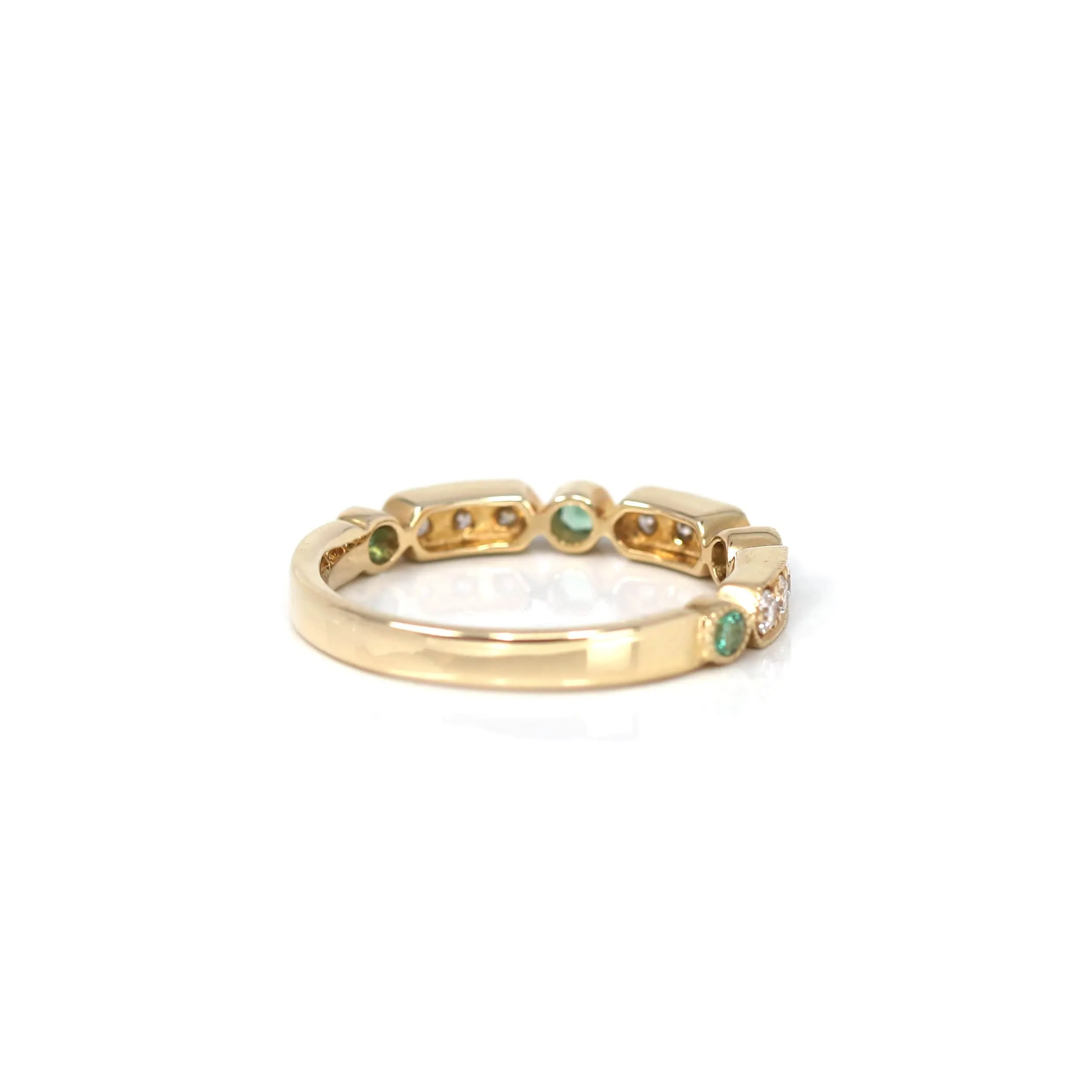 14k Yellow Gold Natural Emerald 4 Stones Set Band Ring with Diamonds