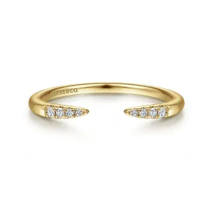 14K Yellow Gold Open Diamond Tipped Stackable Ring