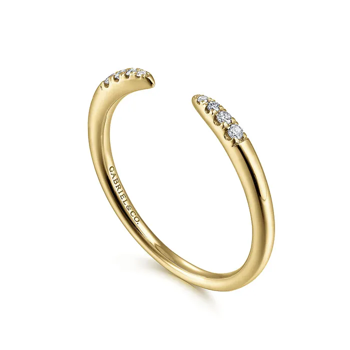 14K Yellow Gold Open Diamond Tipped Stackable Ring