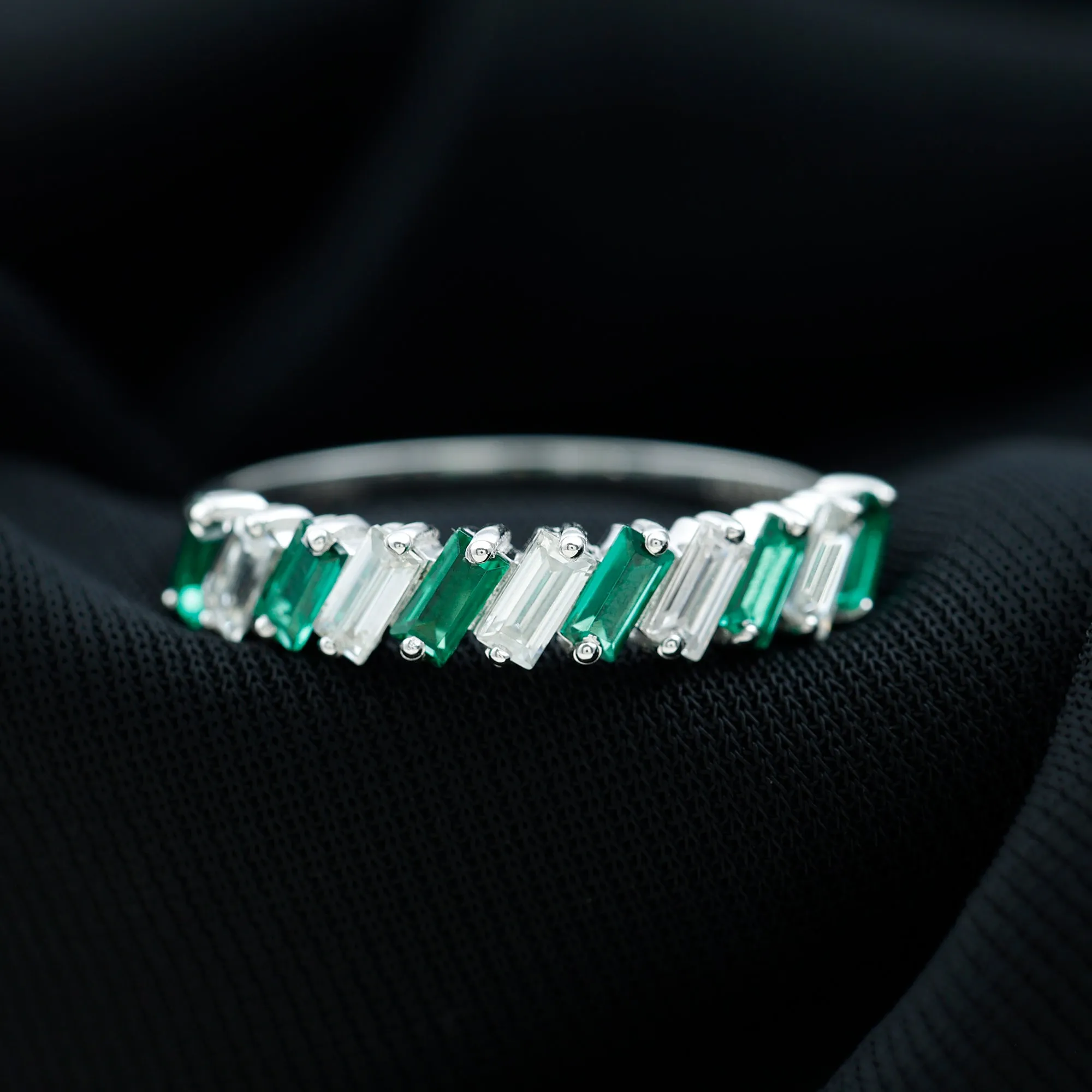 1.50 CT Certified Created Emerald Half Eternity Ring with Moissanite