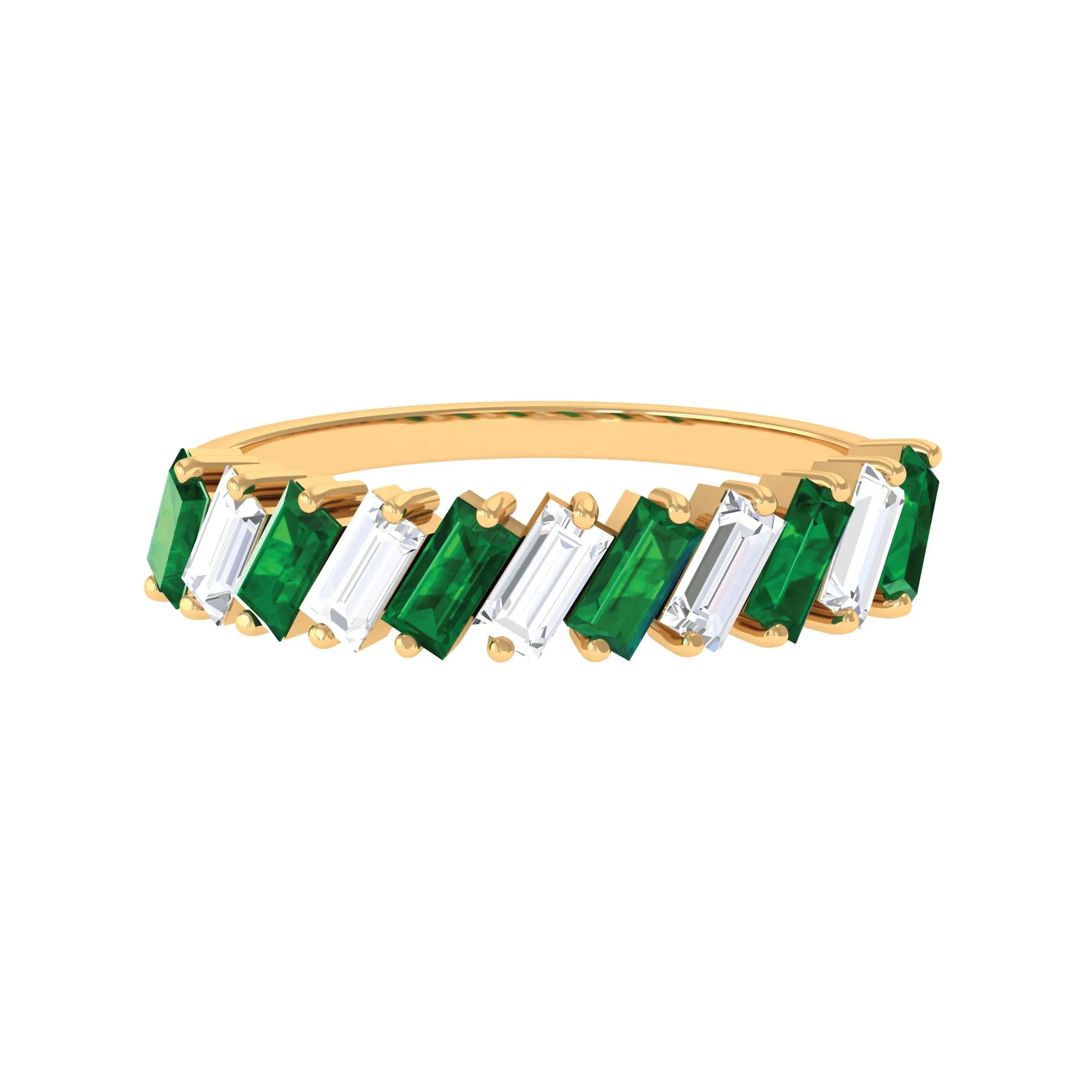 1.50 CT Certified Created Emerald Half Eternity Ring with Moissanite