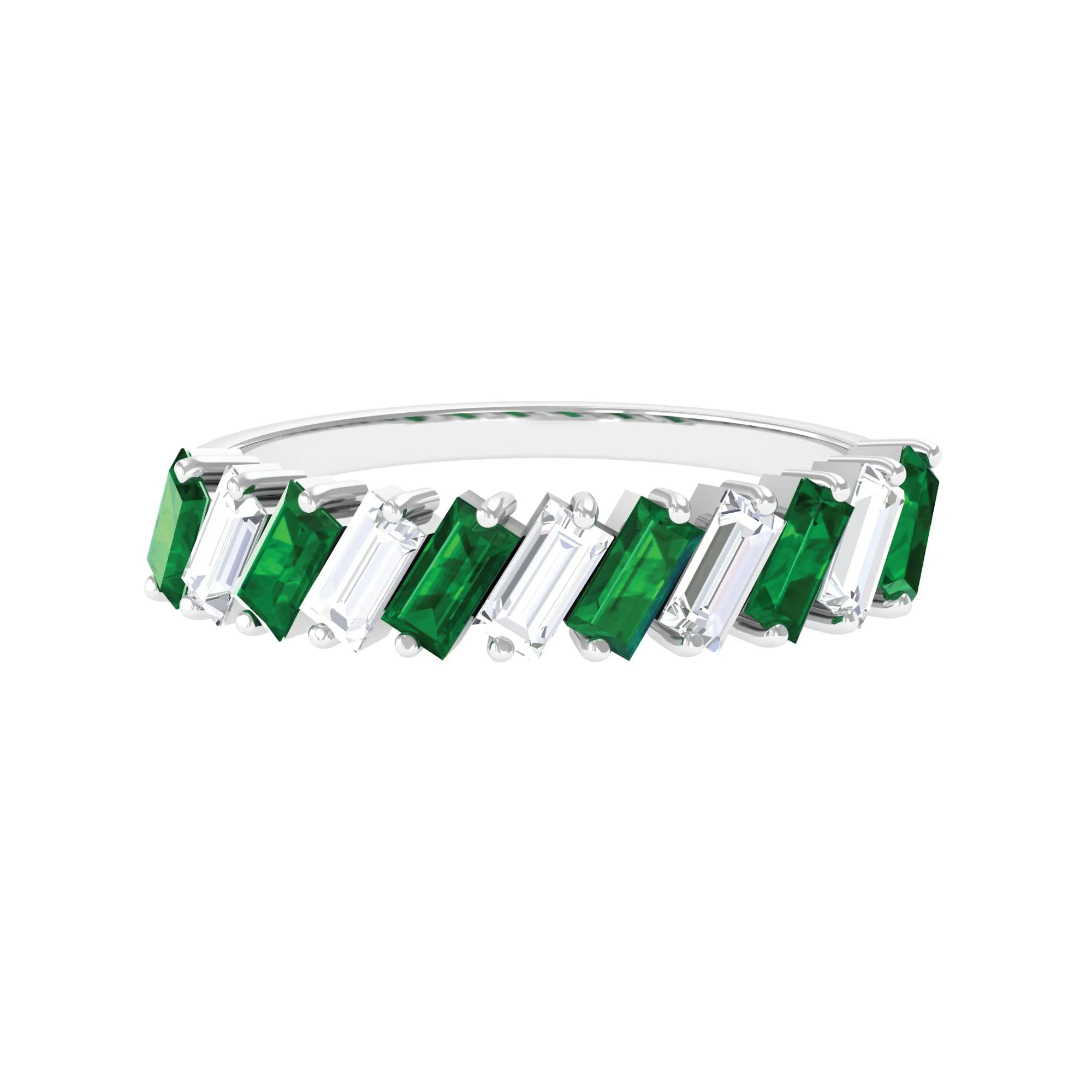 1.50 CT Certified Created Emerald Half Eternity Ring with Moissanite