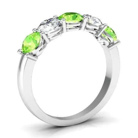 1.50cttw Shared Prong Peridot and Diamond Five Stone Band