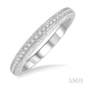 1/6 ctw Engraved Round Cut Diamond Wedding Band in 14K White Gold