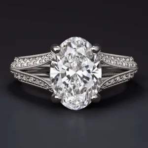 1.70c LAB CREATED DIAMOND ENGAGEMENT RING CERTIFIED F VS OVAL SPLIT SHANK 1.75ct