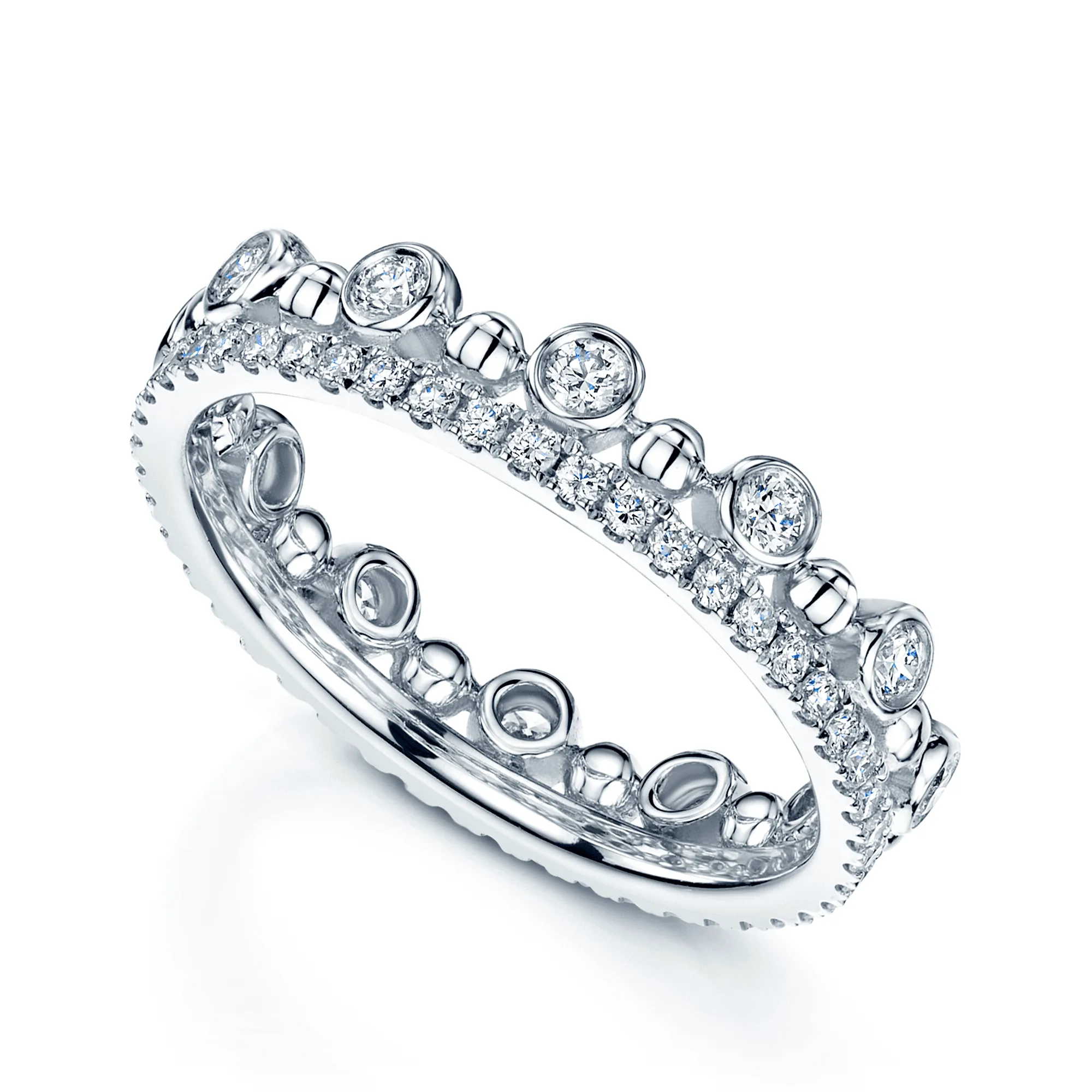 18ct White Gold Fusion Diamond Fancy Crown Stacking Ring Set