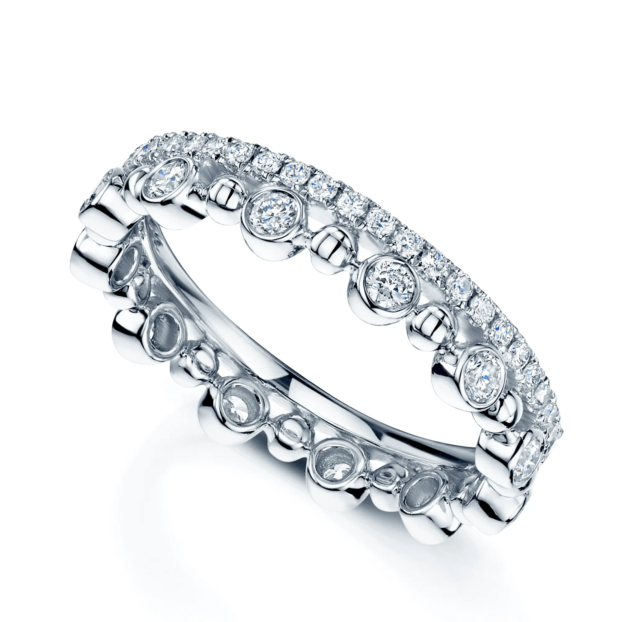 18ct White Gold Fusion Diamond Fancy Crown Stacking Ring Set