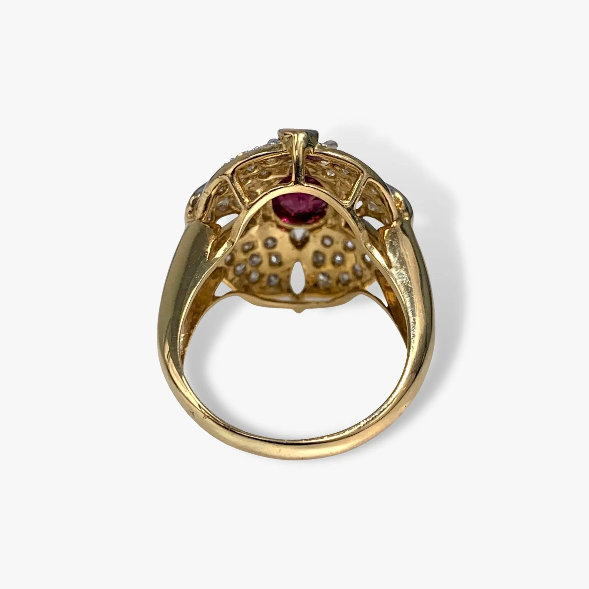 18k White and Yellow Gold Ruby and Diamond Vintage Cocktail Ring