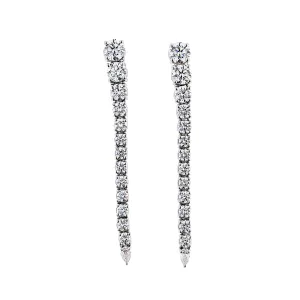 18K WHITE GOLD 26 ROUND DIAMONDS & 2 PEAR SHAPE DIAMONDS=2.72CTS DANGLE EARRINGS