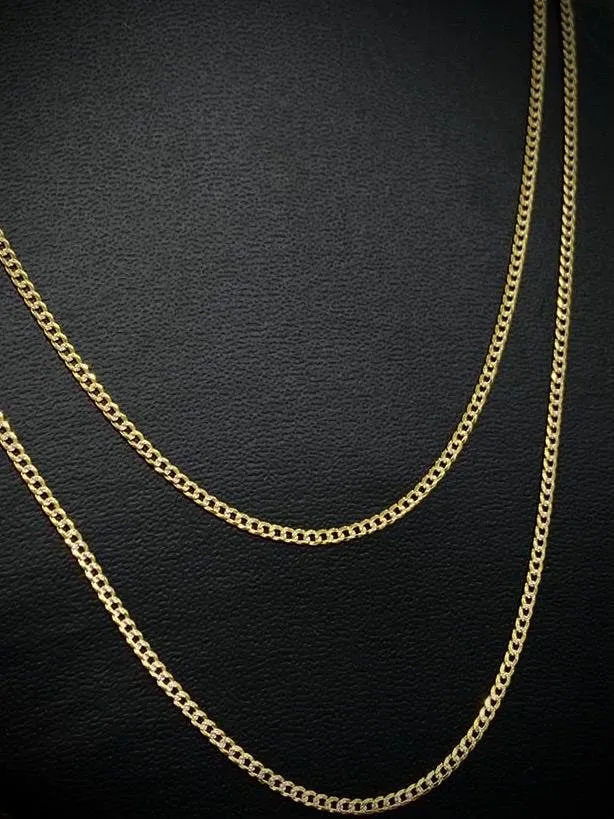 1.8mm 10K Yellow Gold Curb Chain Necklace Two Tone Birthday Gifts Dainty Diamond Cut