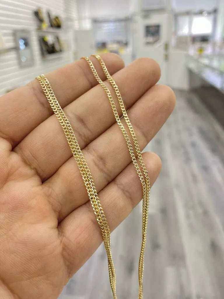 1.8mm 10K Yellow Gold Curb Chain Necklace Two Tone Birthday Gifts Dainty Diamond Cut