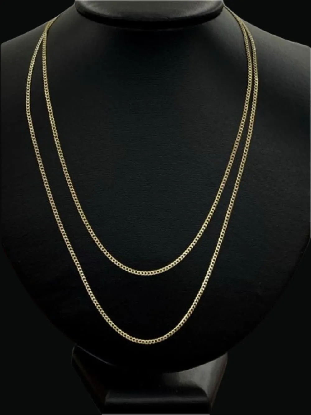 1.8mm 10K Yellow Gold Curb Chain Necklace Two Tone Birthday Gifts Dainty Diamond Cut