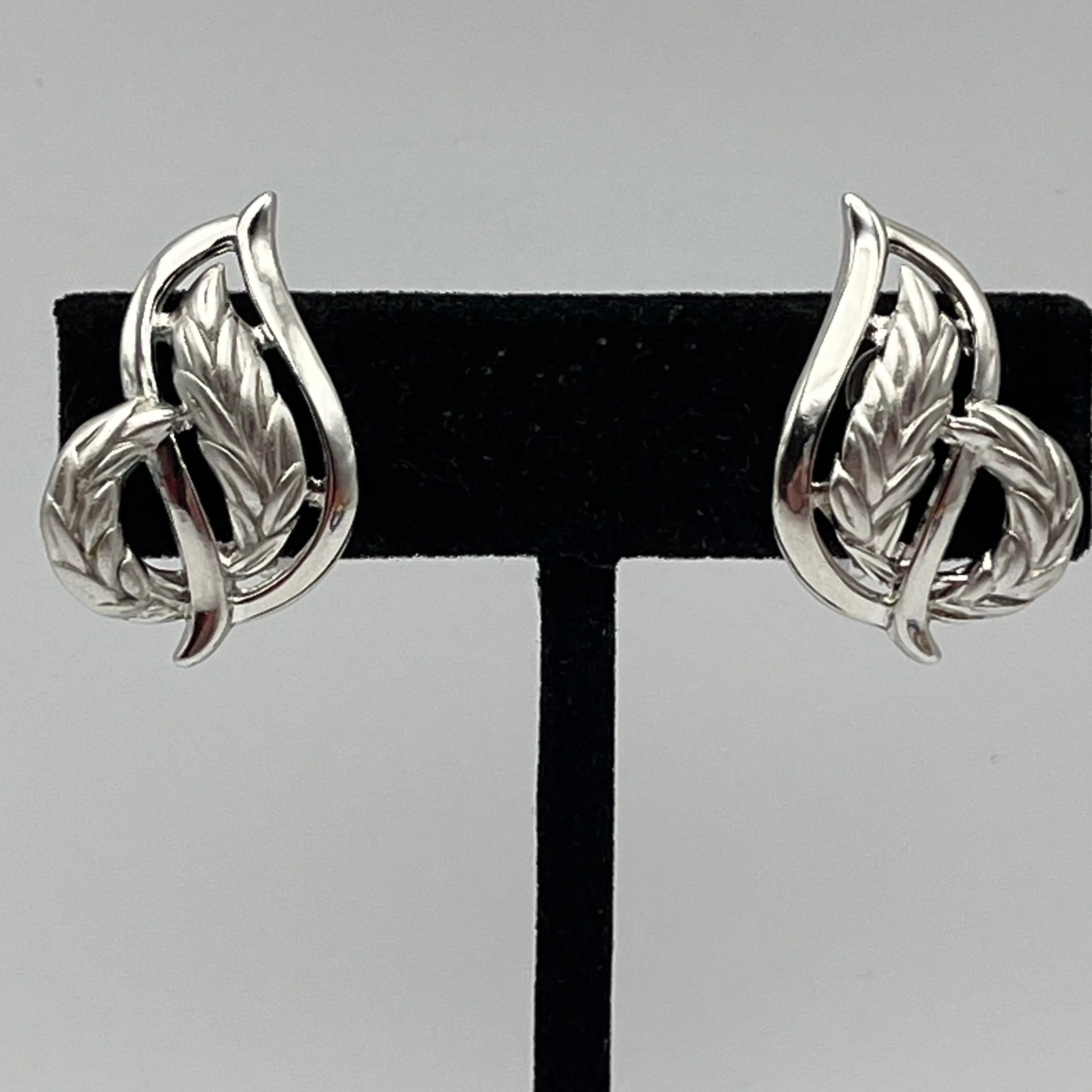 1960s Trifari Crown Abstract Leaf Clip Earrings