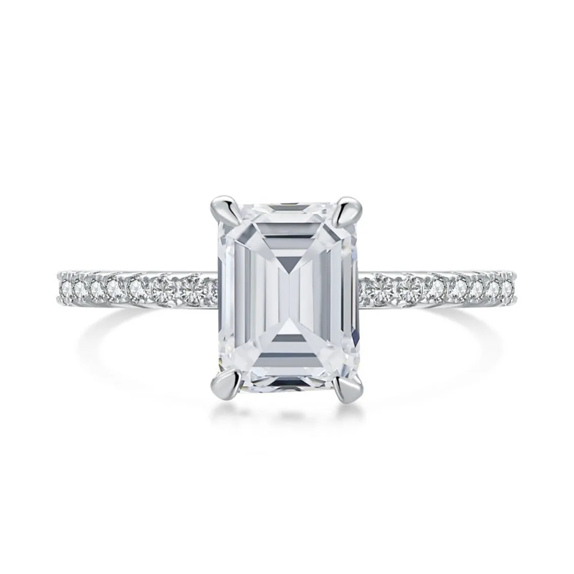 2 Carat Hidden Halo Emerald Cut Solitaire Cubic Zirconia Engagement Ring