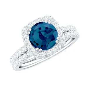 2.25 CT London Blue Topaz and Diamond Bridal Ring Set