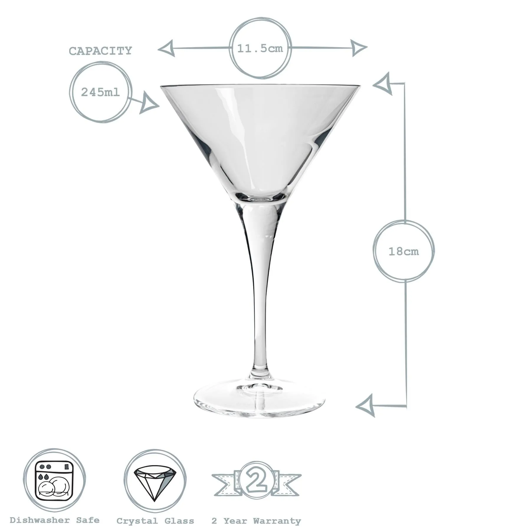 245ml Ypsilon Martini Cocktail Glasses - Pack of Six - By Bormioli Rocco