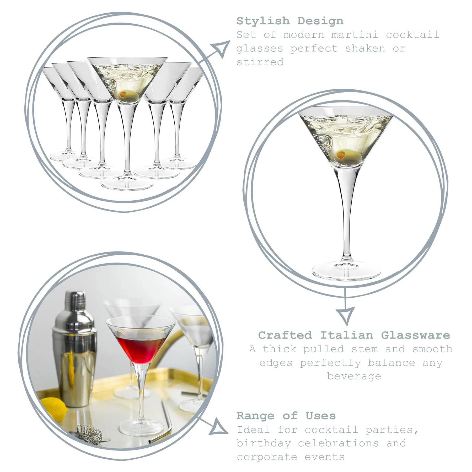 245ml Ypsilon Martini Cocktail Glasses - Pack of Six - By Bormioli Rocco