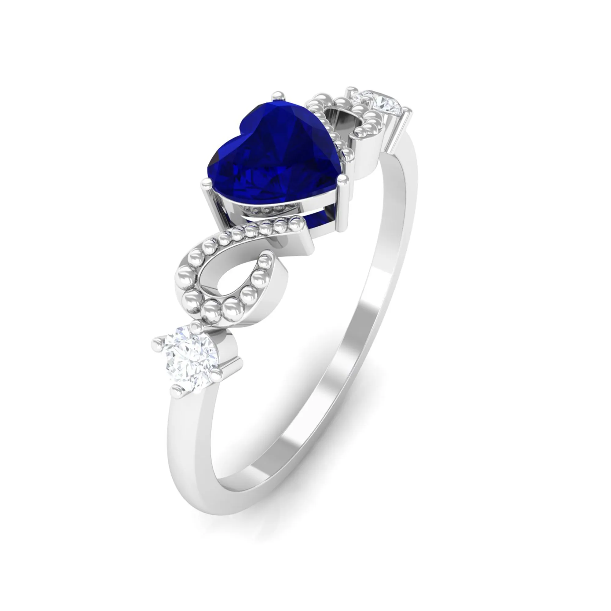 3/4 CT Minimal Blue Sapphire Heart Engagement Ring with Diamond