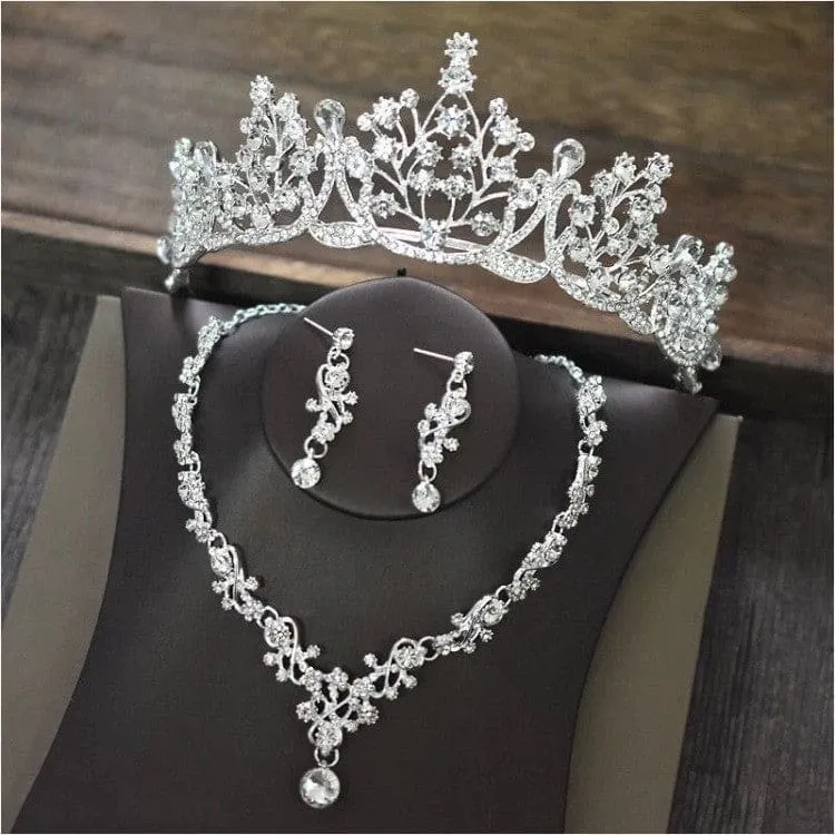 3pcs Rhinestone Crystal Crown Jewelry Set