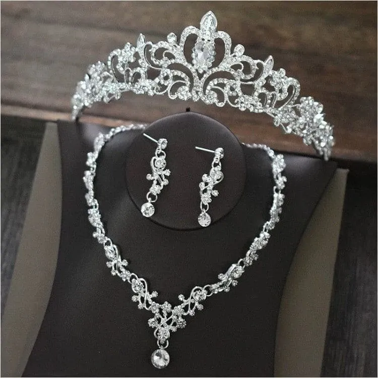 3pcs Rhinestone Crystal Crown Jewelry Set