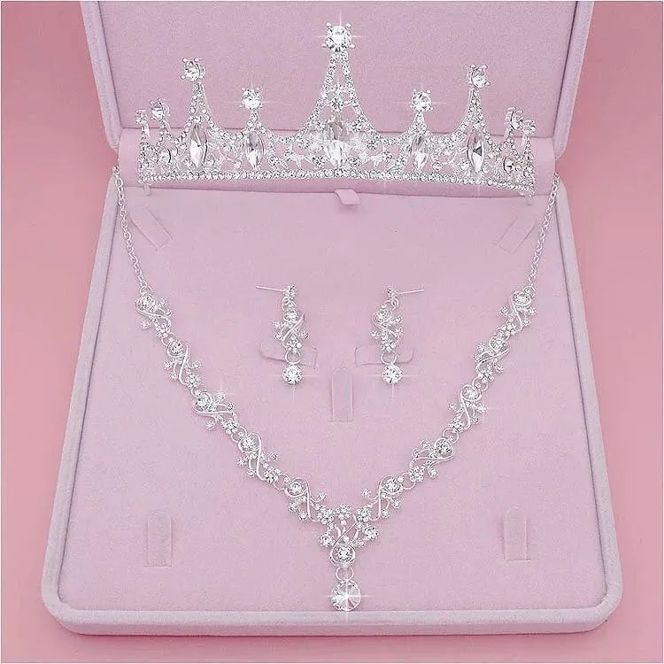 3pcs Rhinestone Crystal Crown Jewelry Set