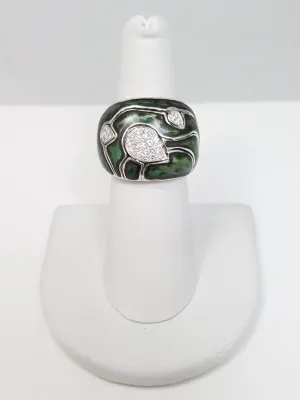 $4000 Stunning La Nouvelle Bague 18k White Gold Enamel Natural Diamond Custom Ring