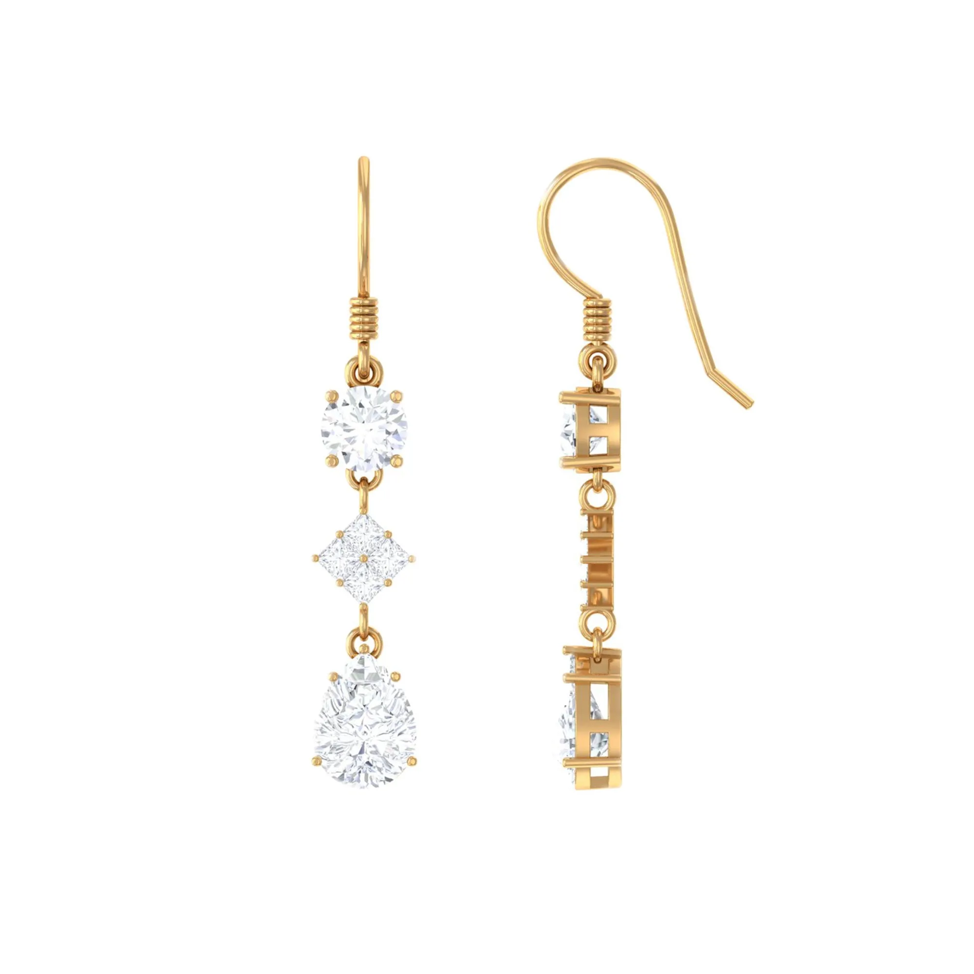 4.25 CT Moissanite Dangle Drop Earrings in Gold