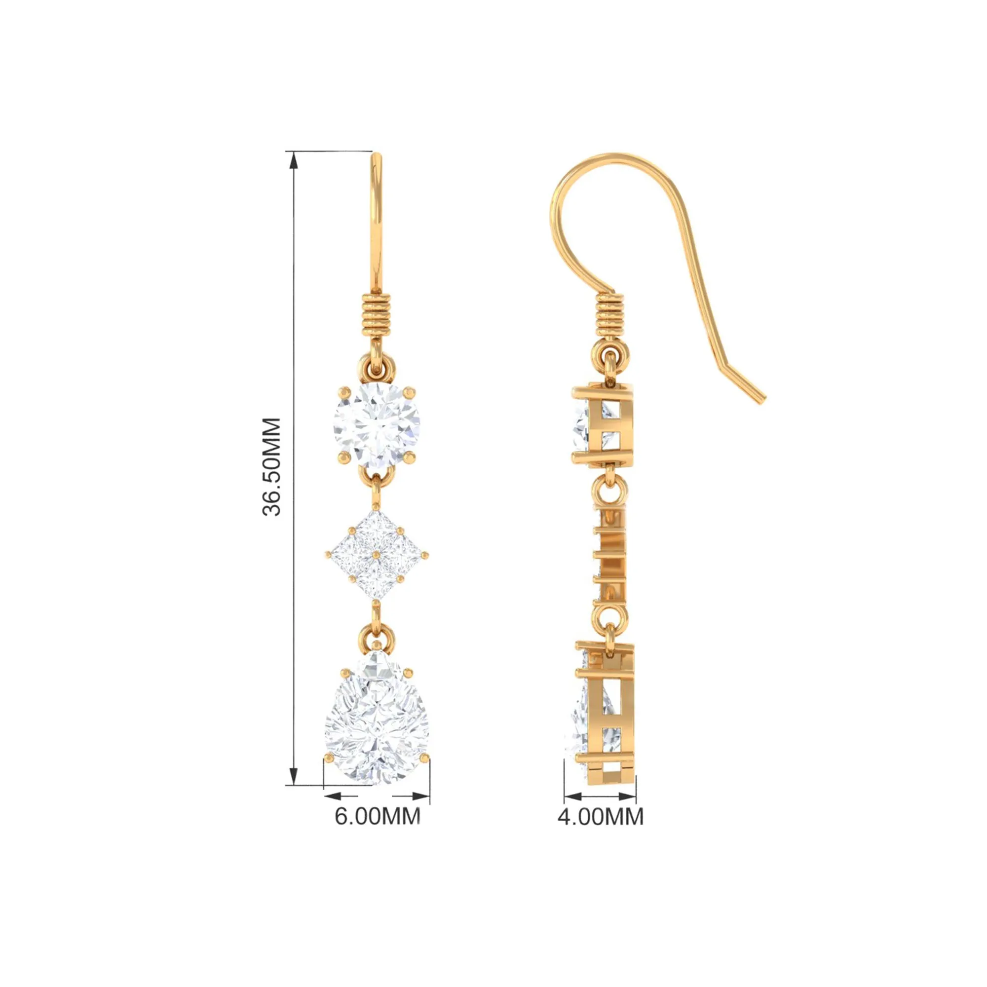 4.25 CT Moissanite Dangle Drop Earrings in Gold