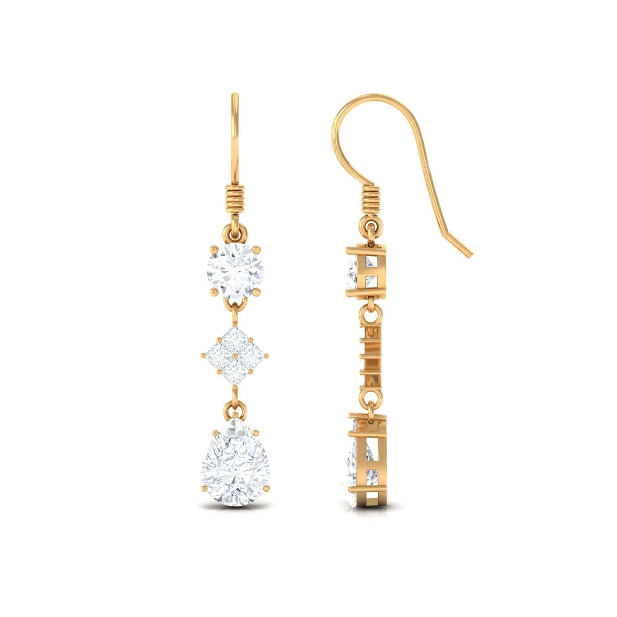 4.25 CT Moissanite Dangle Drop Earrings in Gold