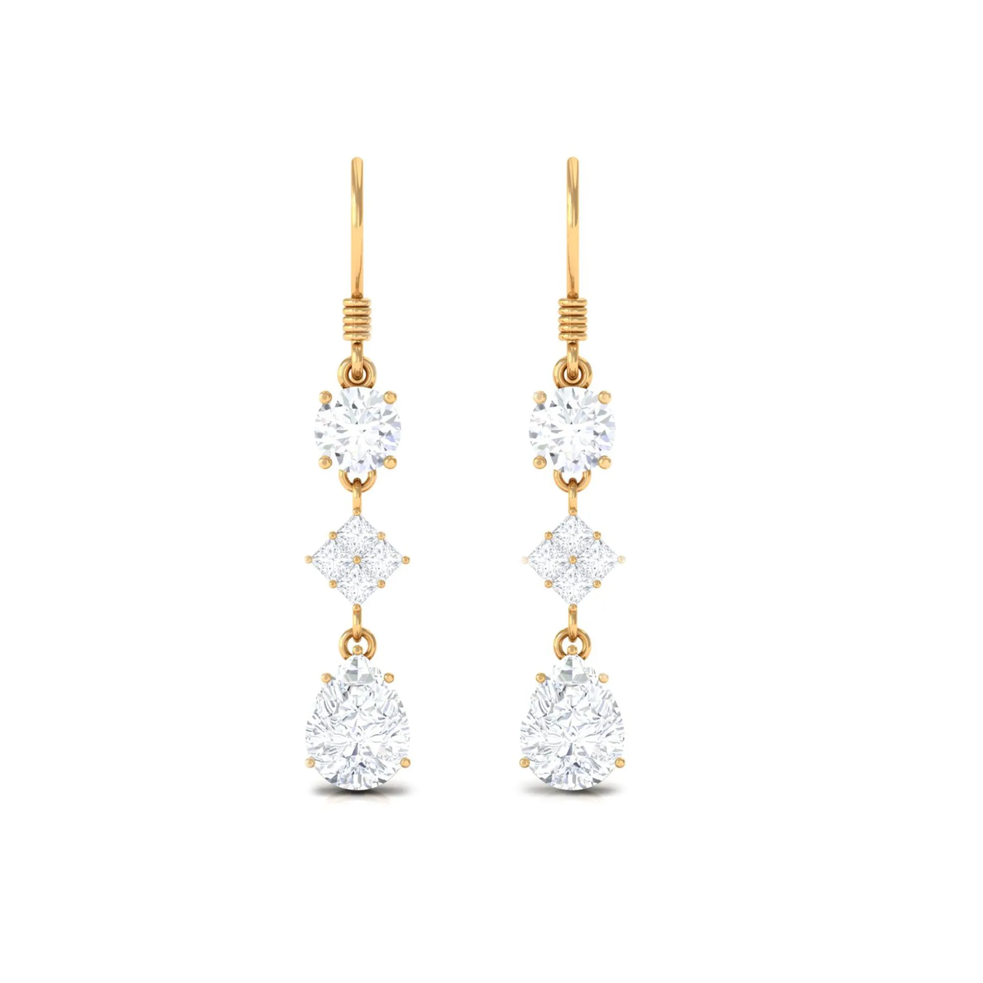 4.25 CT Moissanite Dangle Drop Earrings in Gold