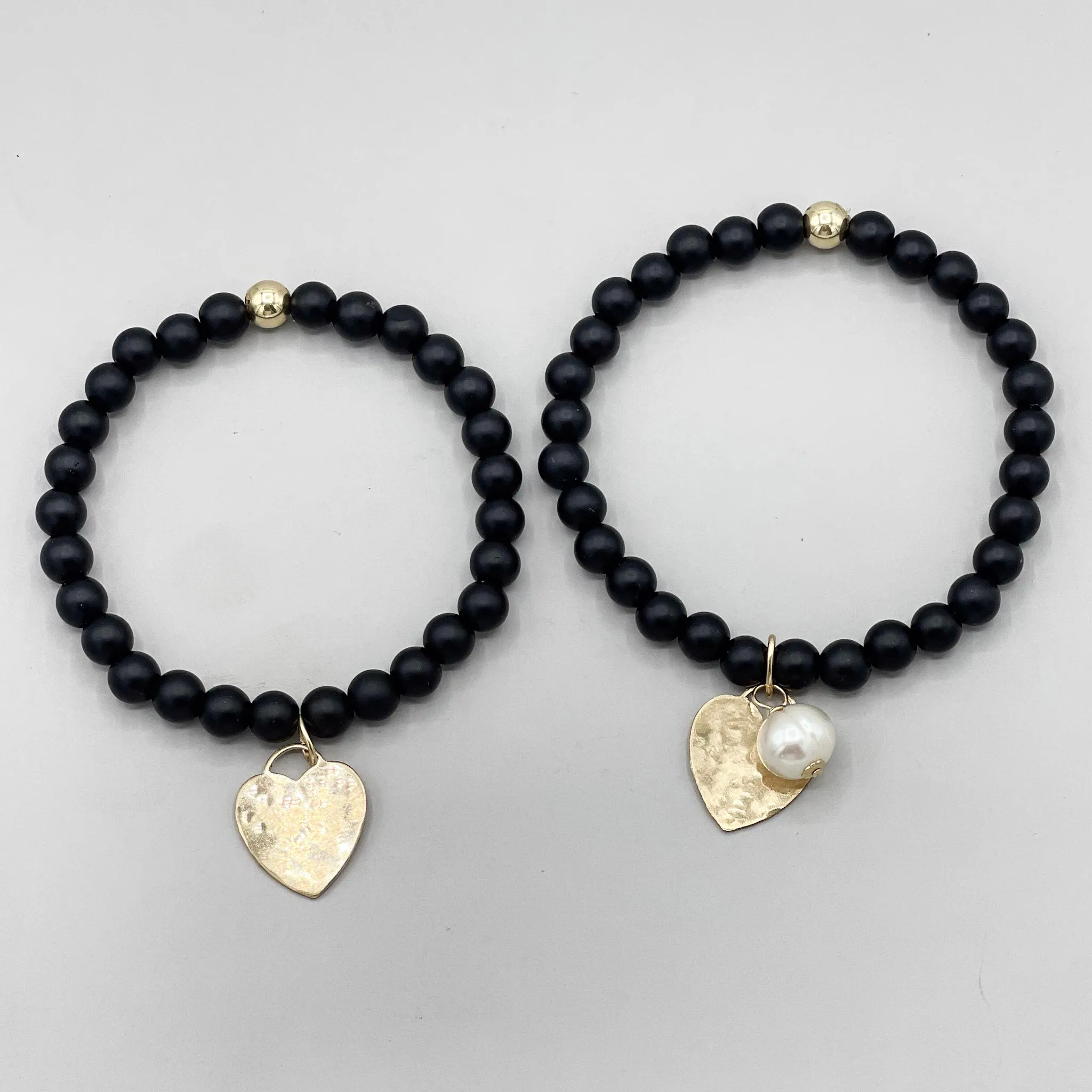 6mm Matte Black Onyx Heart Bracelet