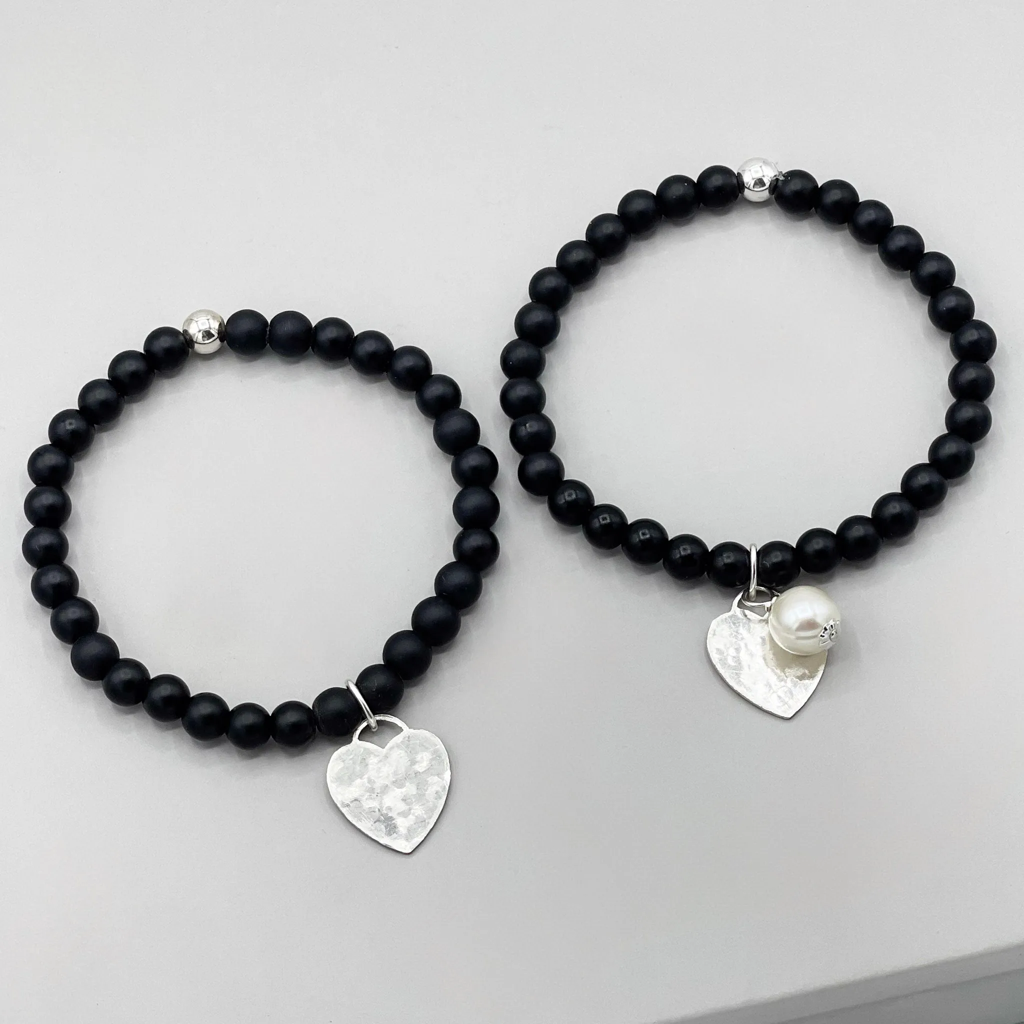 6mm Matte Black Onyx Heart Bracelet