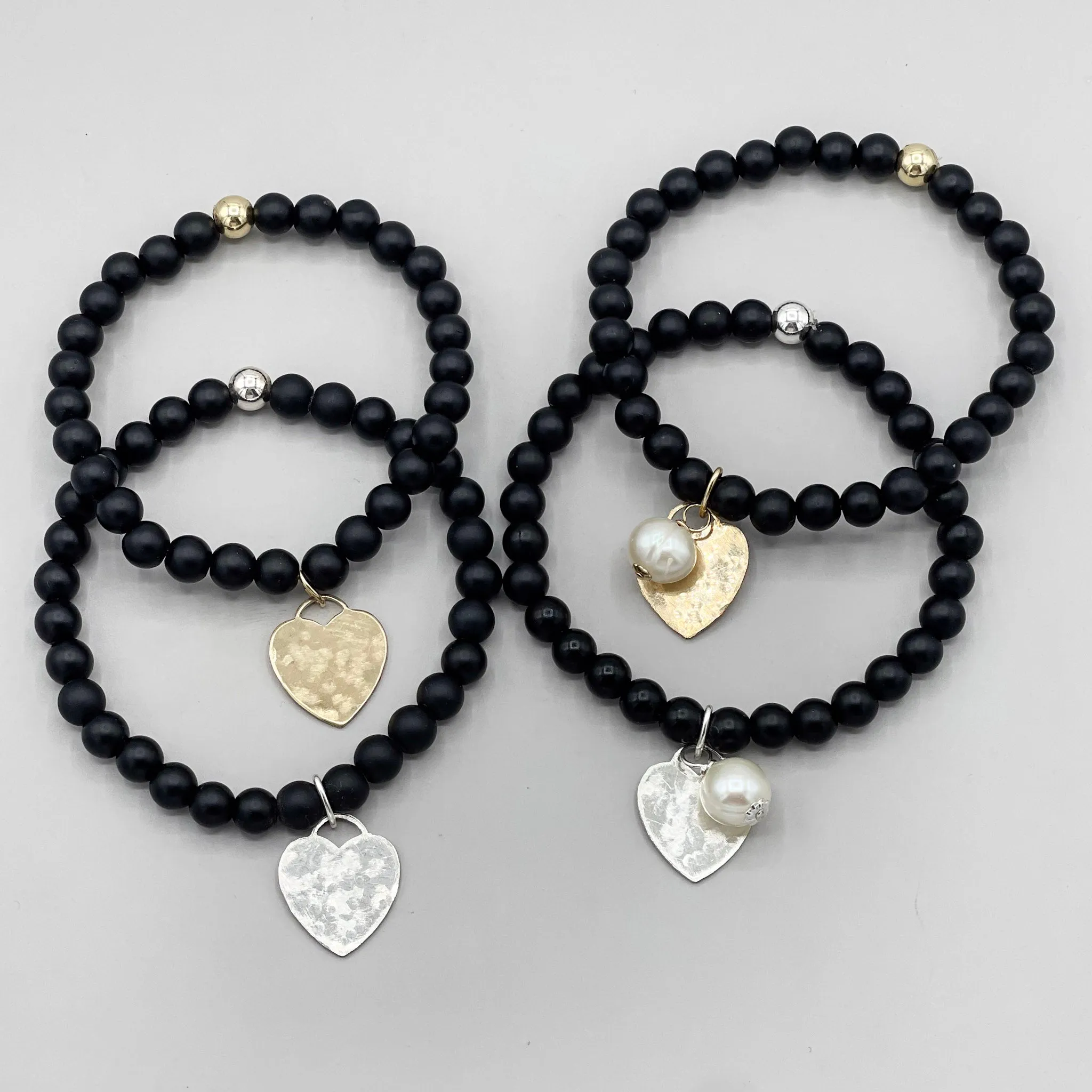 6mm Matte Black Onyx Heart Bracelet