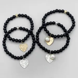 6mm Matte Black Onyx Heart Bracelet